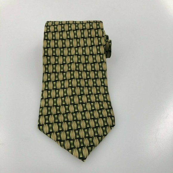 Farentino Ferre Pure Silk Green Black Geometric De - Picture 1 of 4